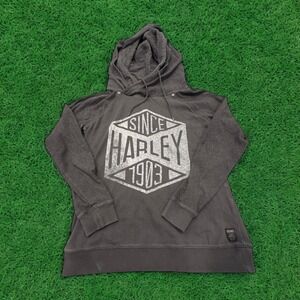 Harley-Davidson Womens Sz MED Since‎ 1903 Pullover Double Hoodie Gray Motorcycle